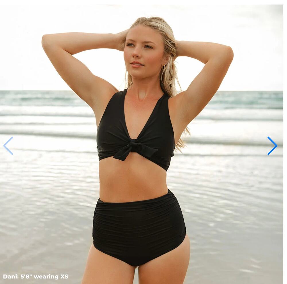 Albion Black Top Knot Bikini Top Size Medium Black Tie Front Swim Top
